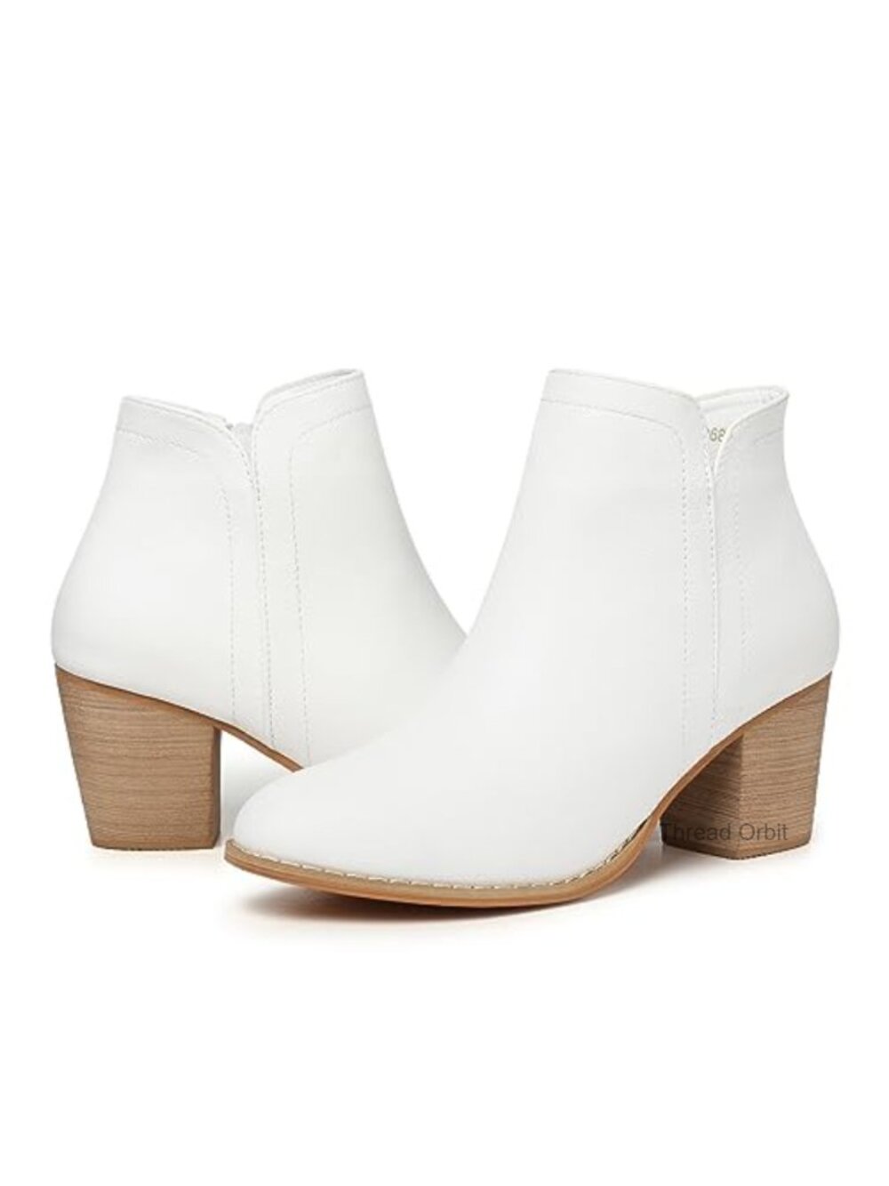 Women's Ankle Booties Faux Leather Chunky Low Block Heel Almond Toe